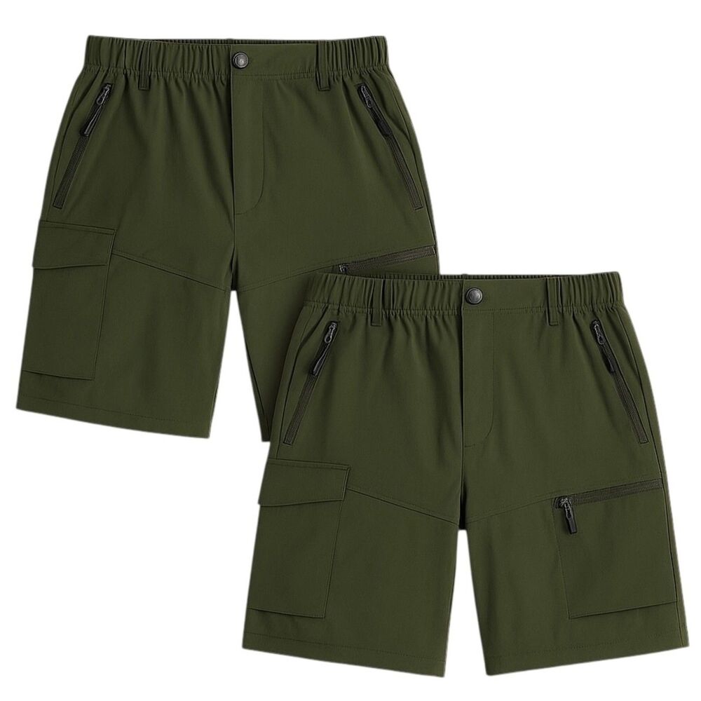 Men’s Outdoor Cargo Hiking Shorts Bundle 2 Green Nylon Spandex Pockets Size L